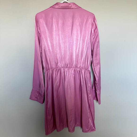 Abercrombie & Fitch Women Satin Dress Large Tall Drapey Barbiecore Holiday Party - Picture 7 of 7